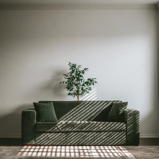 Divano dalla forma compatta, verde, per la casa
